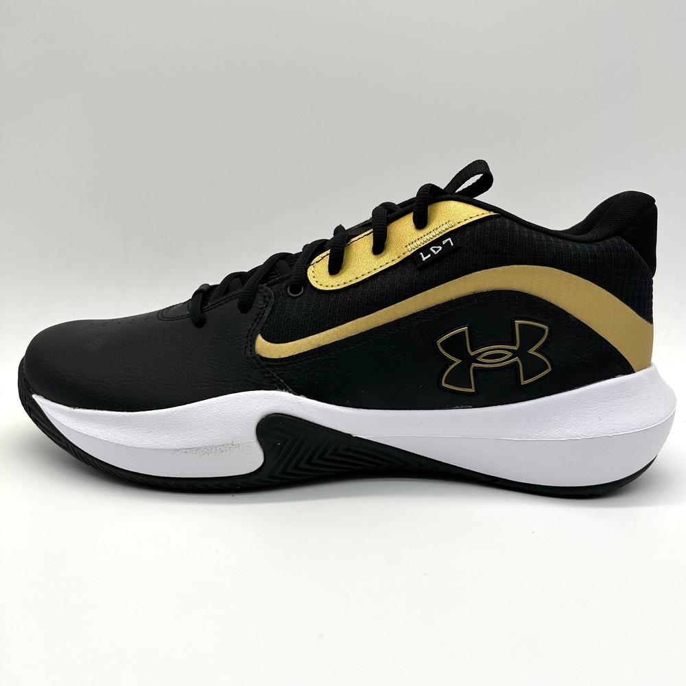 Under Armour UA Lockdown 7 Shoes Mens 12 Black Gold Basketball Sneakers